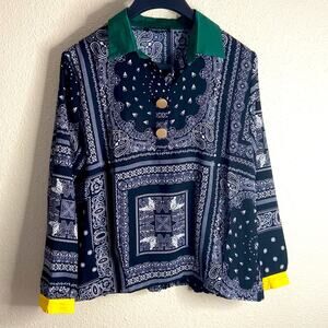 Cyberone Women Black Paisley Print Long Sleeves Blouse Size M